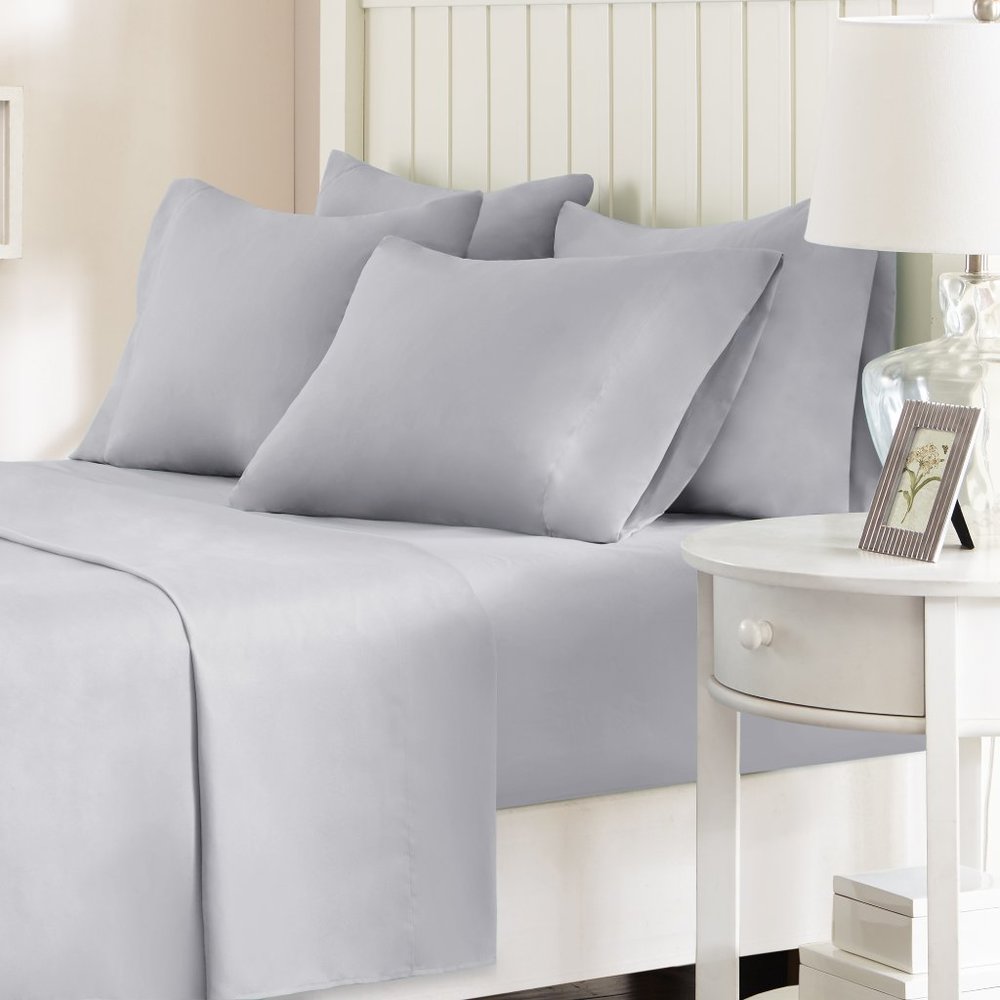NEW - Microfiber 6-Piece Light Grey Sheet Set